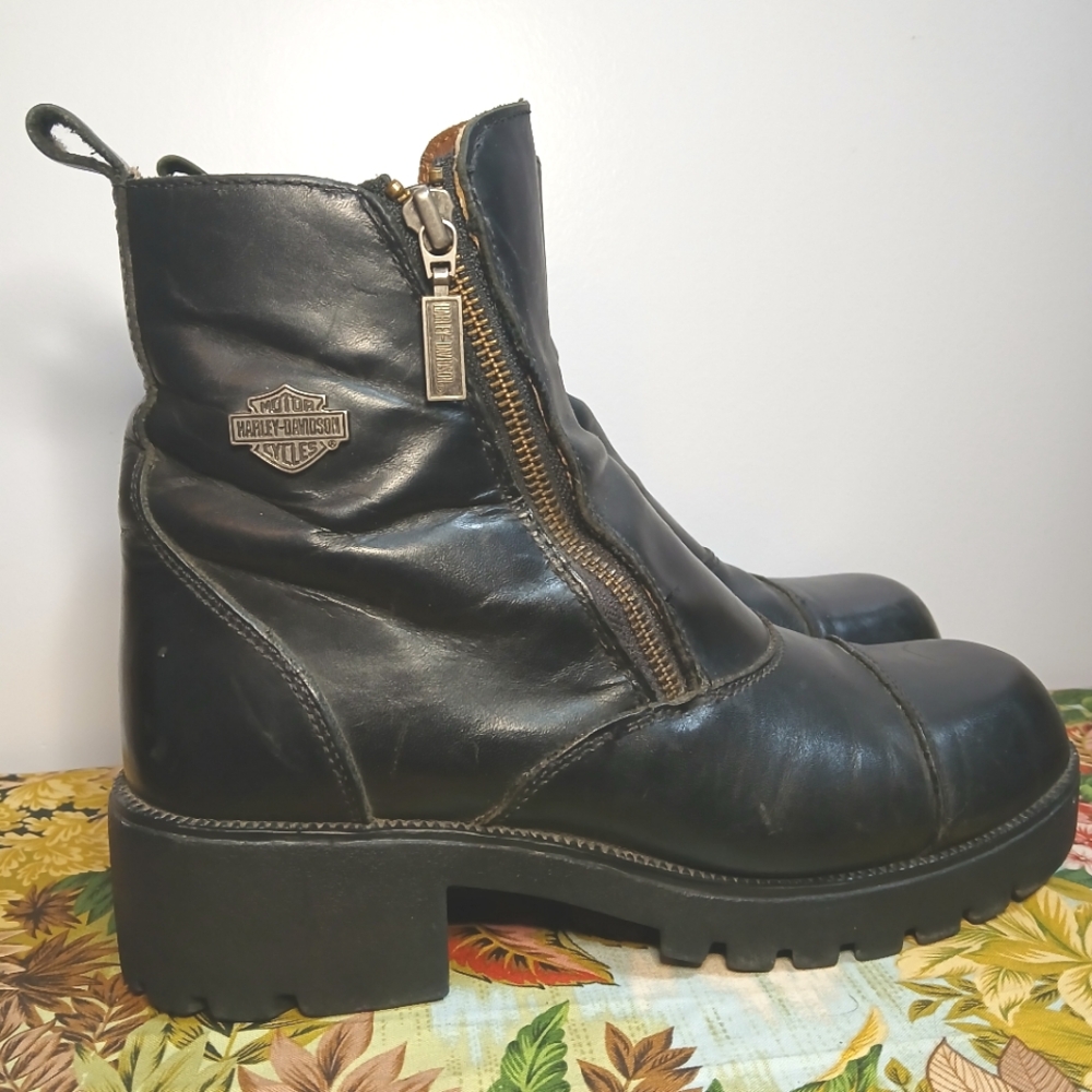Harley-Davidson Women's Vintage Black Combat Moto Boots Dual Zipper Size 9